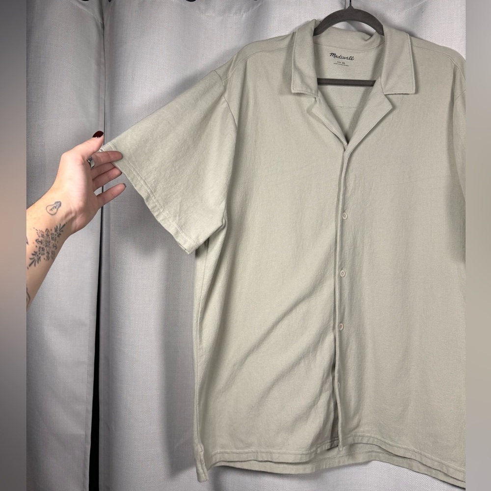 Madewell Easy Short Sleeve Shirt in Stripe Sage Green XL - Picture 8 of 10